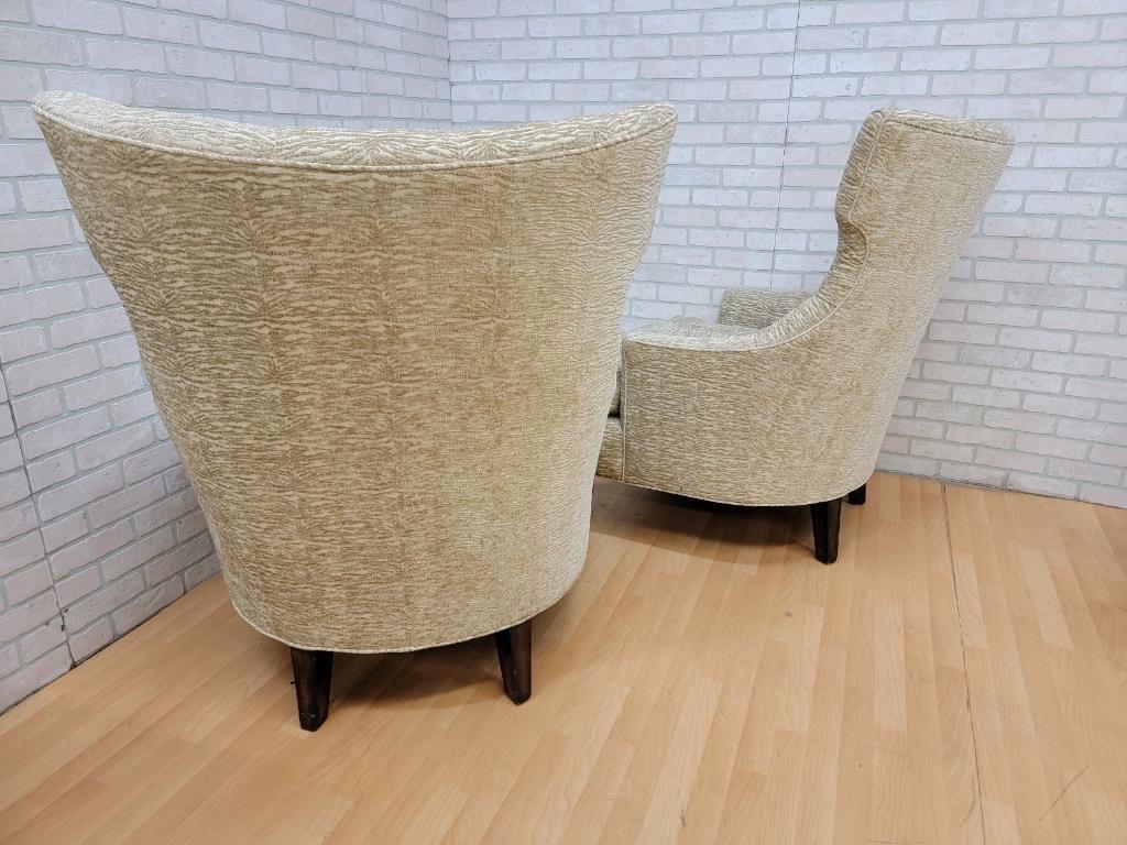 Chenille Vintage Designer Oversized Wingback Lounge Chairs by Marge Carson