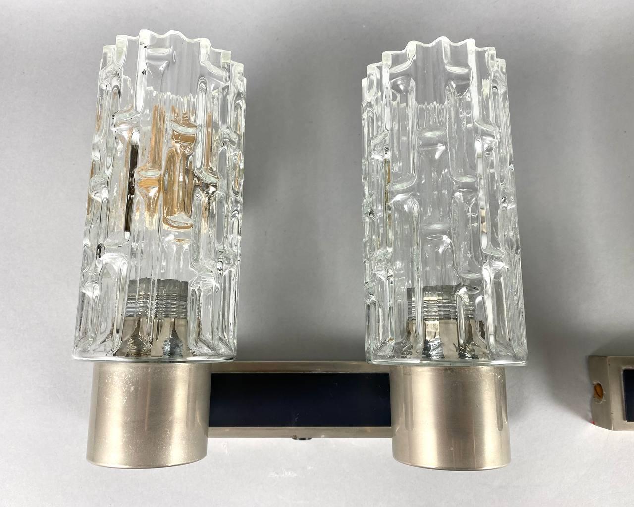 Mid-20th Century Vintage Designer Pair of Double Light Sconces by Hillebrand, Germany For Sale