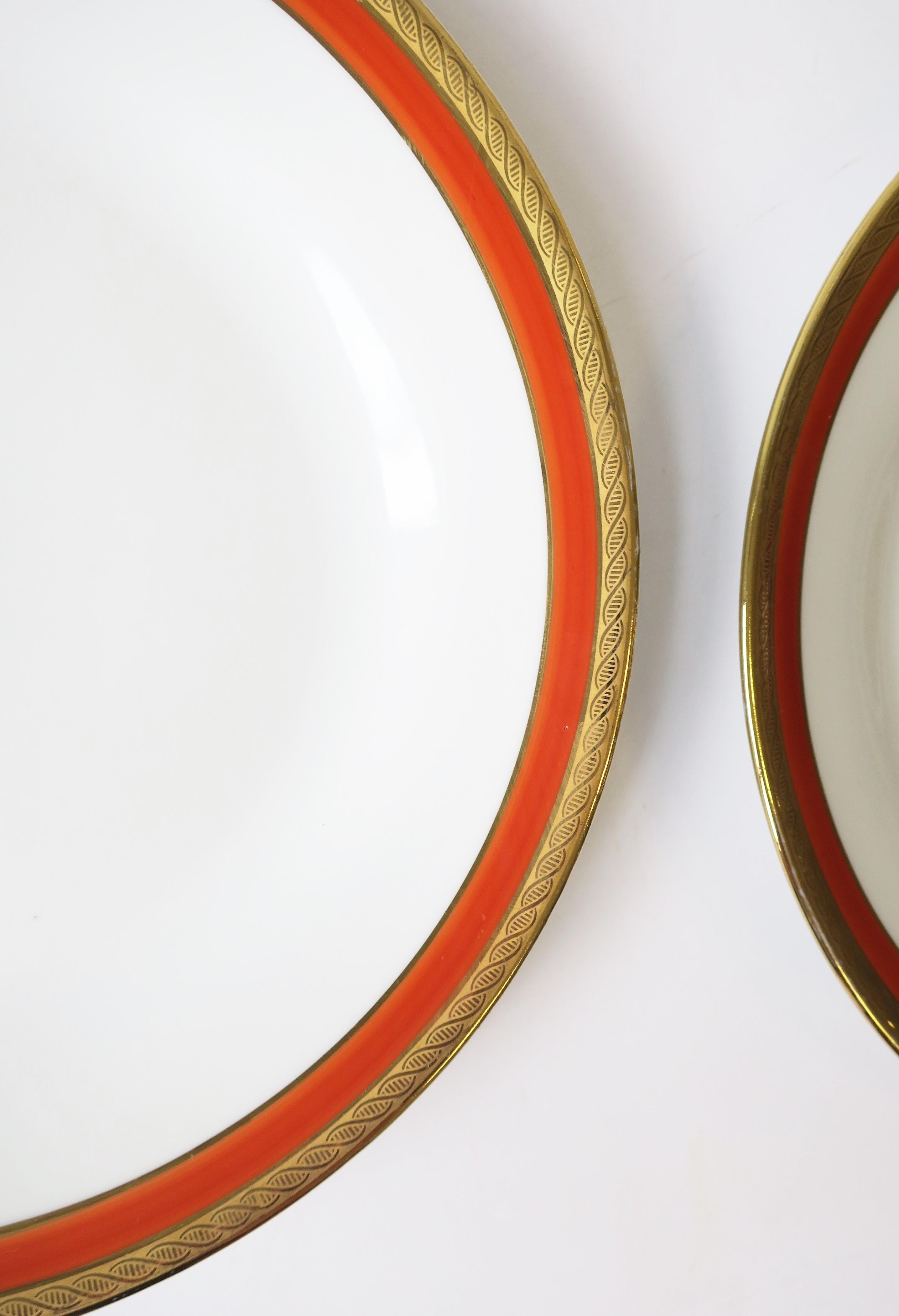 Richard Ginori Designer Porcelain Italian White Gold & Orange Plates, Set of 4 3