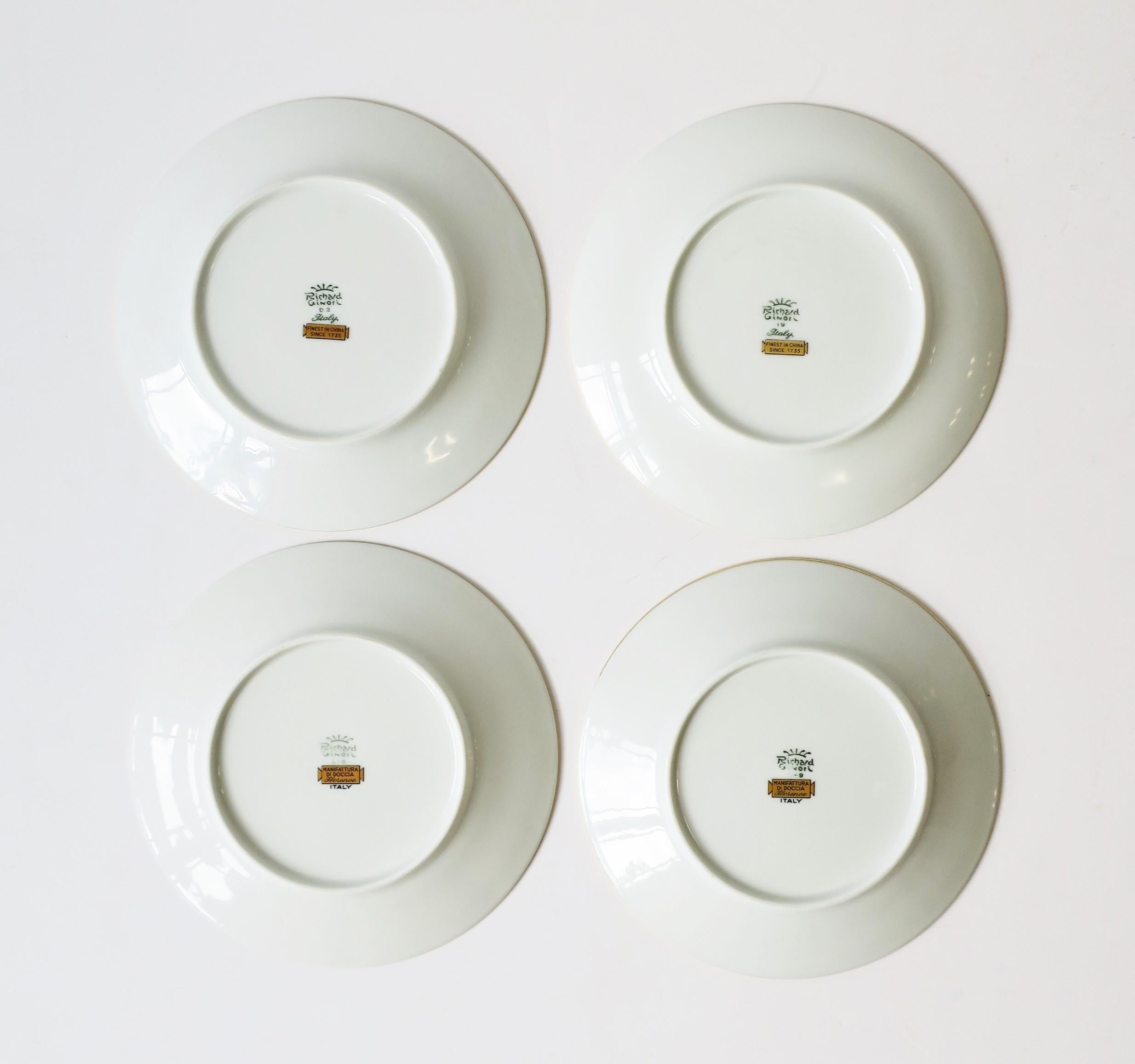 Richard Ginori Designer Porcelain Italian White Gold & Orange Plates, Set of 4 4