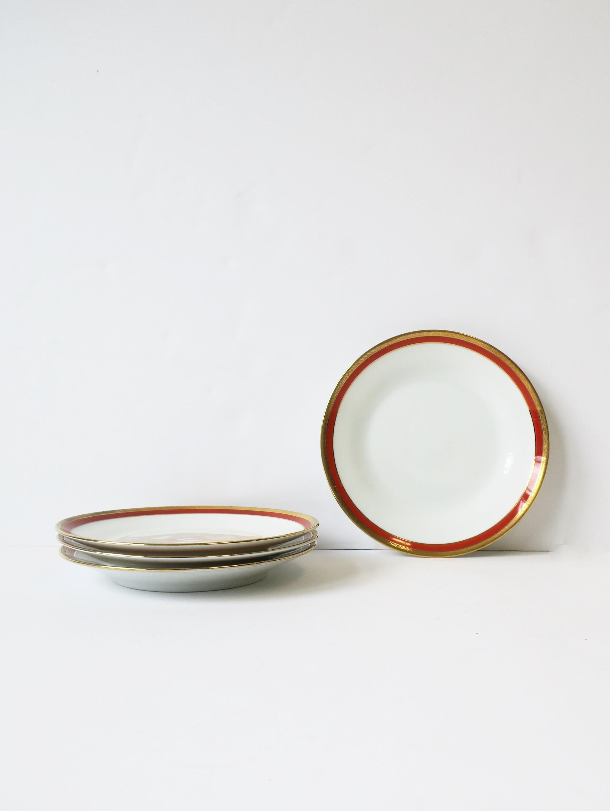 Glazed Richard Ginori Designer Porcelain Italian White Gold & Orange Plates, Set of 4