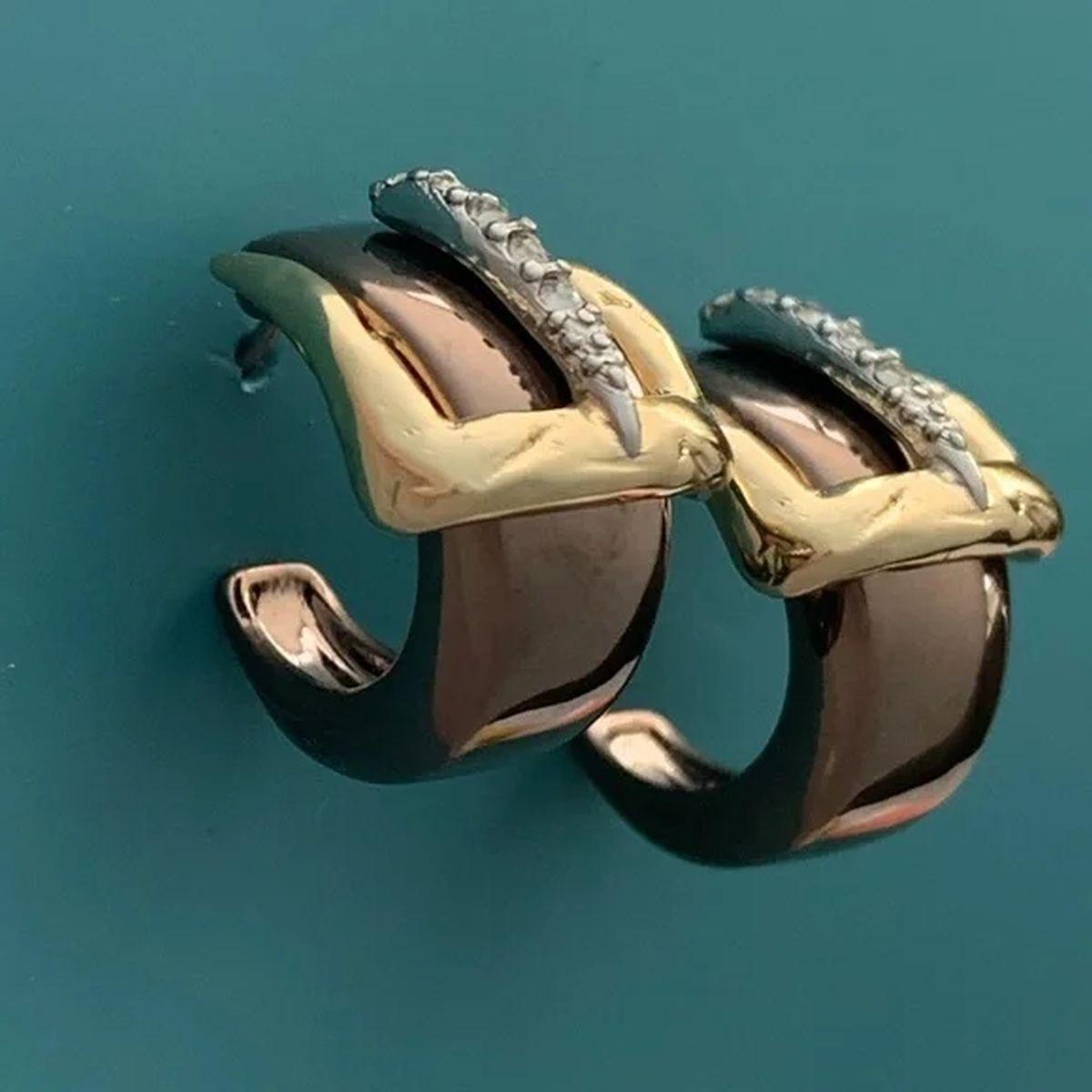 Modern Vintage Designer Signed ALEXIS BITTAR Equestrian Crystal Gold Buckle Earrings For Sale