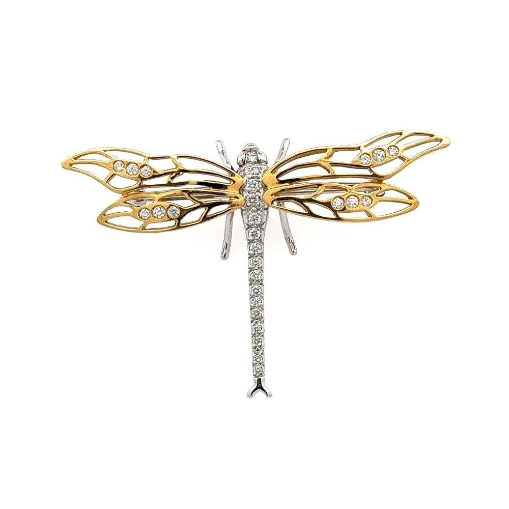 Brilliant Cut Vintage Designer Signed HENRY DANKNER Diamond Gold Dragonfly Brooch Pin For Sale