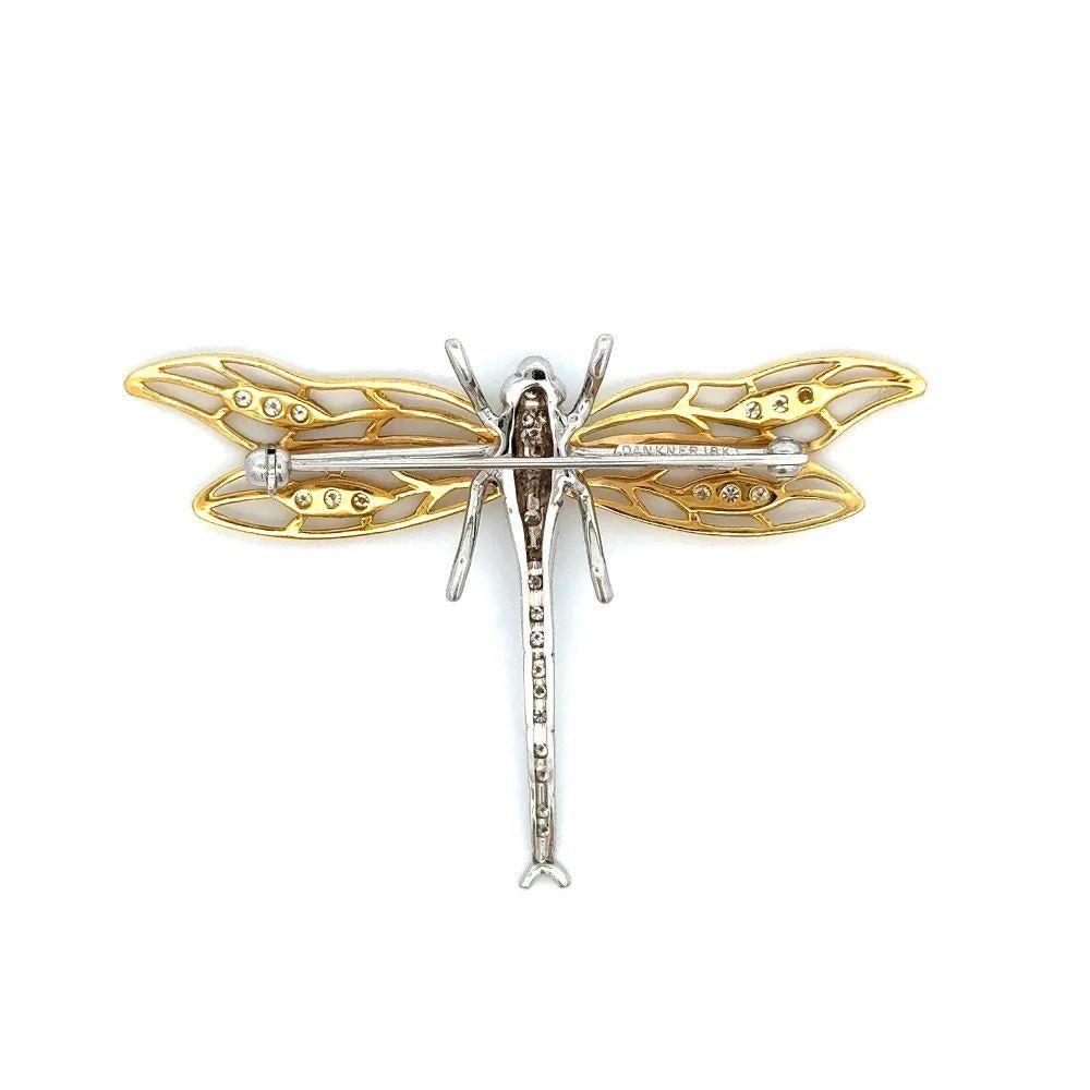 Vintage Designer Signed HENRY DANKNER Diamond Gold Dragonfly Brooch Pin In Excellent Condition For Sale In Montreal, QC