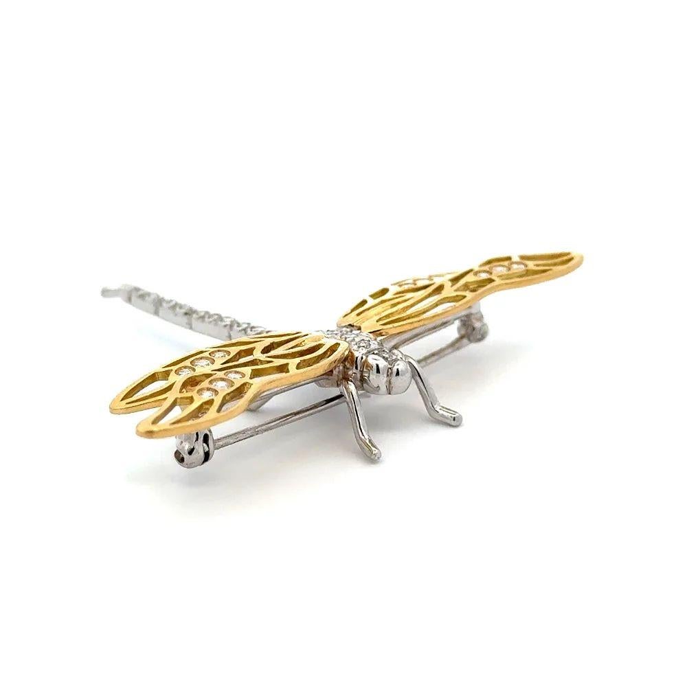 Women's or Men's Vintage Designer Signed HENRY DANKNER Diamond Gold Dragonfly Brooch Pin For Sale