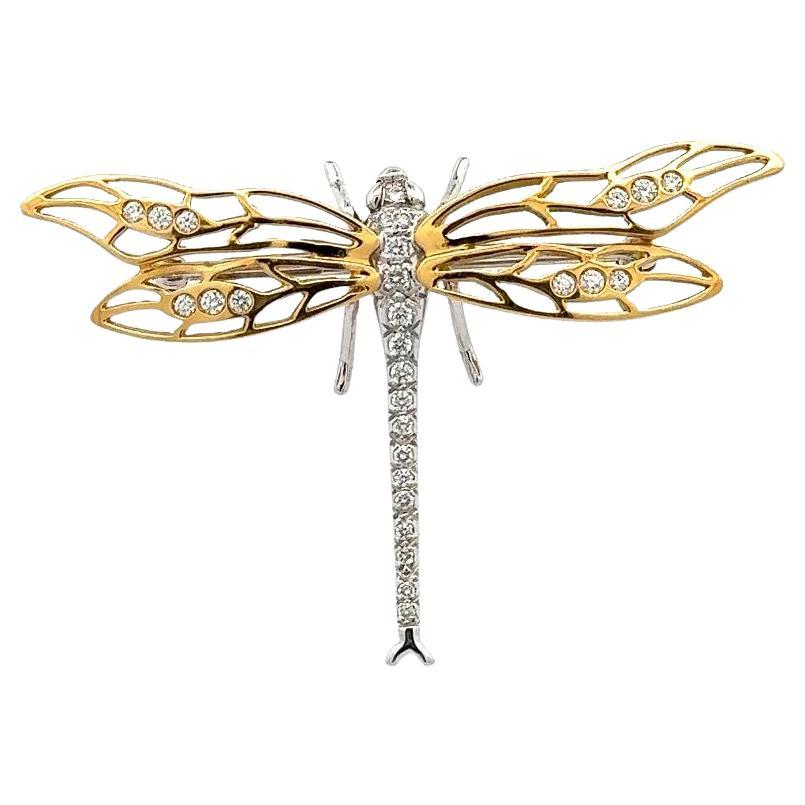 Vintage Designer Signed HENRY DANKNER Diamond Gold Dragonfly Brooch Pin For Sale
