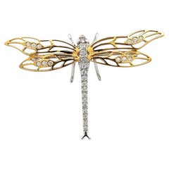 Retro Designer Signed HENRY DANKNER Diamond Gold Dragonfly Brooch Pin