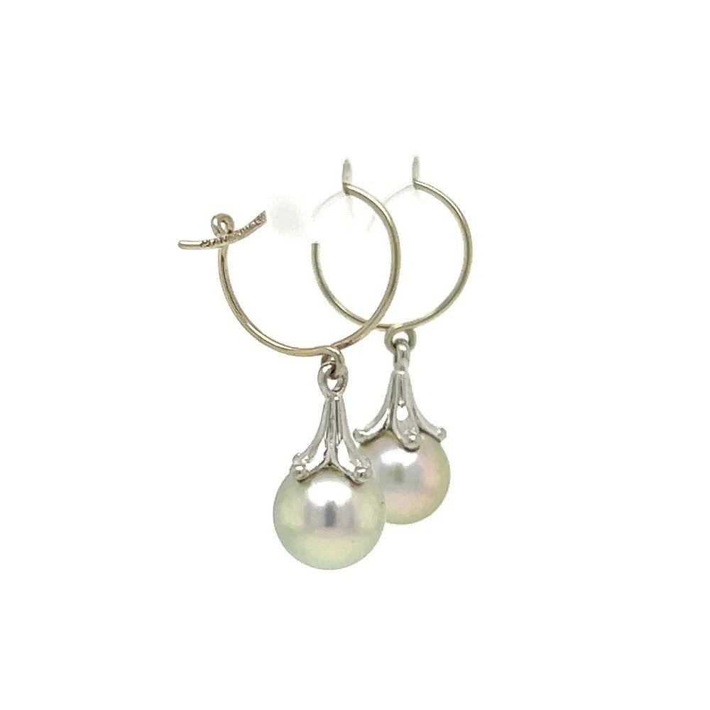 Simply Beautiful! Signed Morelli 7.3mm Pearl Drop Platinum Earrings. Suspended from a Platinum Hoop. Marked: Plat Morelli 750. The earrings are in excellent condition and were recently professionally cleaned and polished. These Simple and Classic