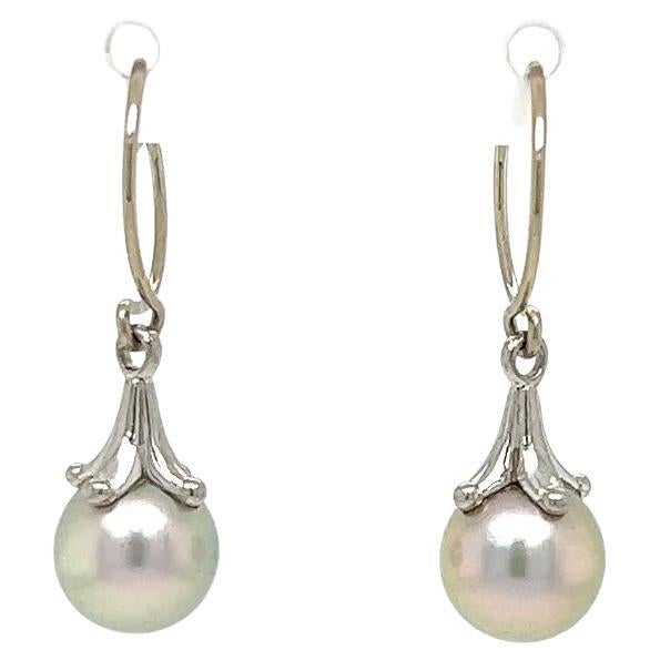 Vintage Designer Signed PAUL MORELLI Pearl Platinum Drop Earrings