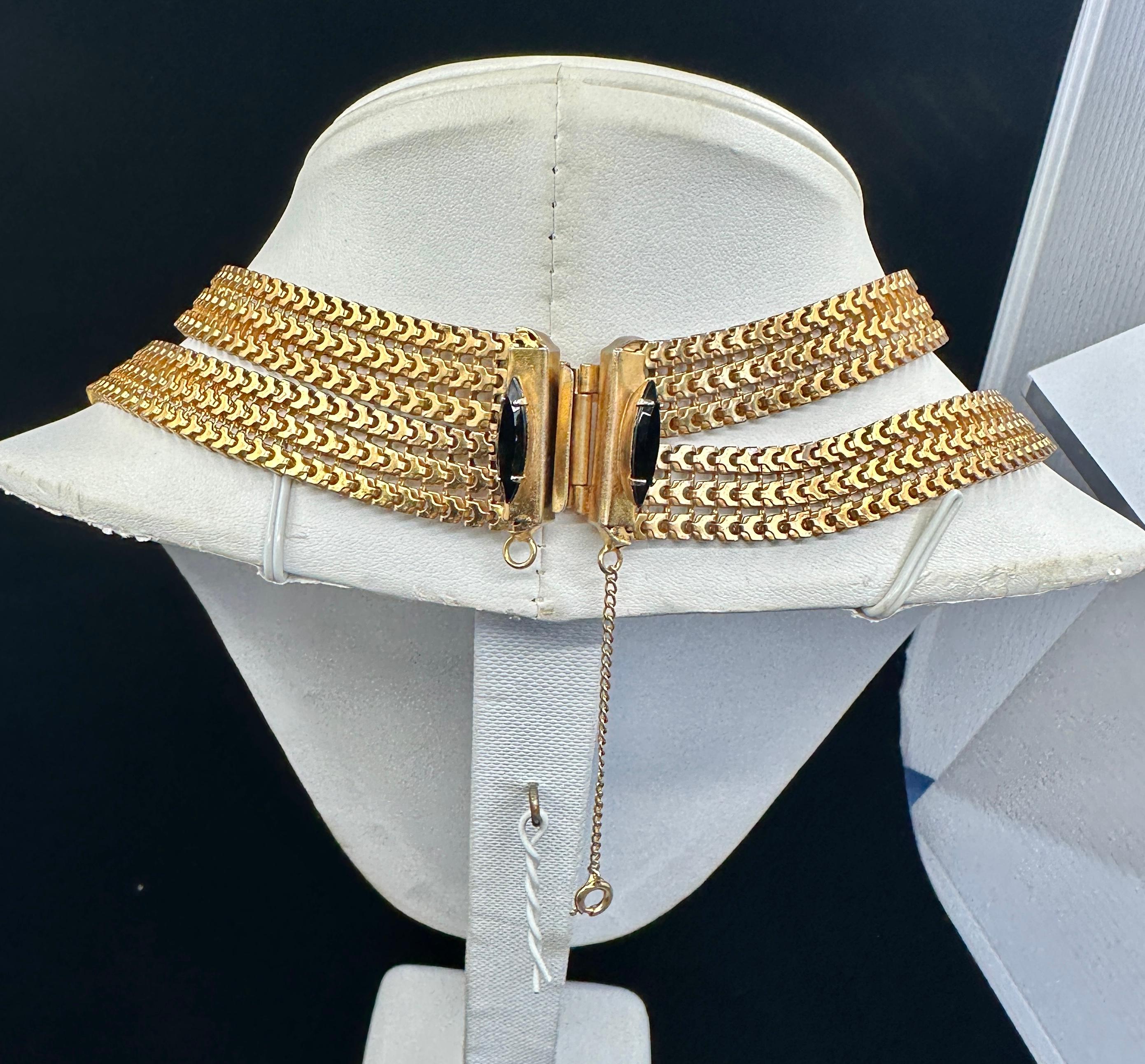 Vintage Designer Signed Scaasi Runway Festoon Necklace 1950s Faux Onyx Gilt en vente 2