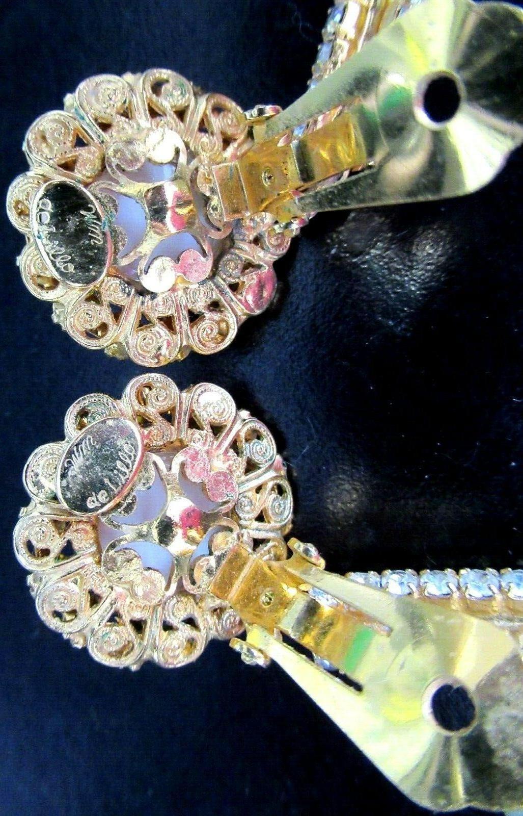 Round Cut Vintage Designer Signed William Delillo Sparkling Crystal Dangle Clip Earrings