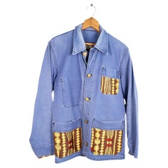 Used Designer Silk Embellished Jacket French Blue Distressed J Dauphin Small