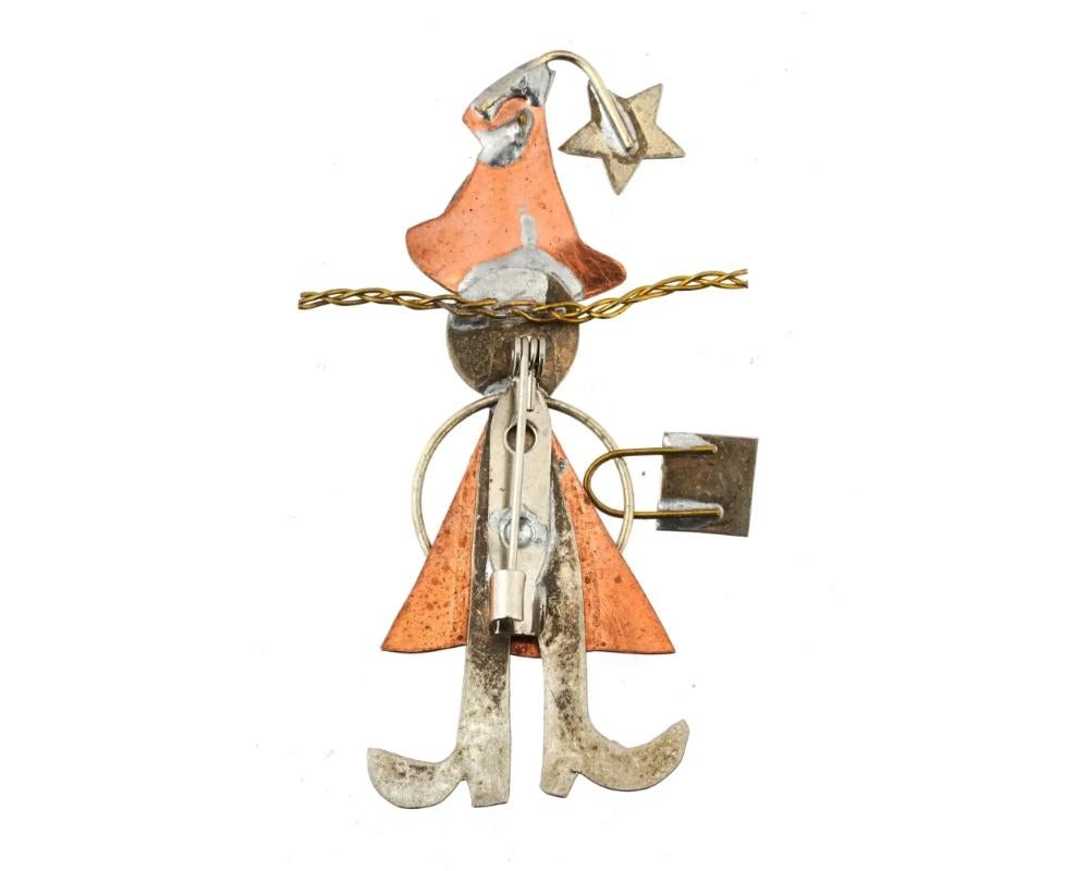 Vintage Designer Silver And Copper Wizard Brooch In Good Condition For Sale In New York, NY