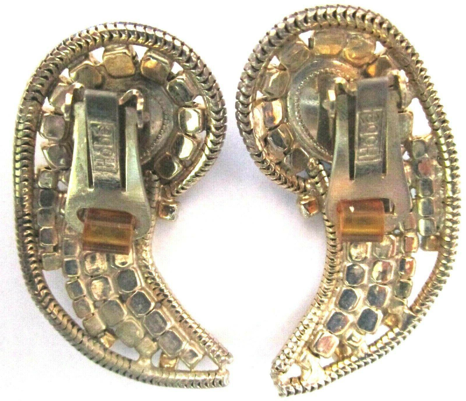Vintage Designer Hobé Sparkling Ice CZ Rhinestone Ear Climber Clip Earrings with set with Sparkling multi color Ice Rhinestones and black glass cabochons. Gold tone mounting. Approx. 1.75