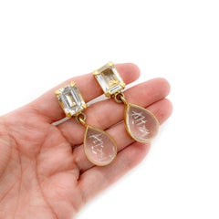 Vintage Designer Sterling Carved Rock Crystal Earrings 1990s