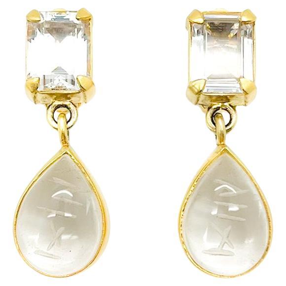 Boucles d'oreilles vintage en cristal de roche sculpté 1990