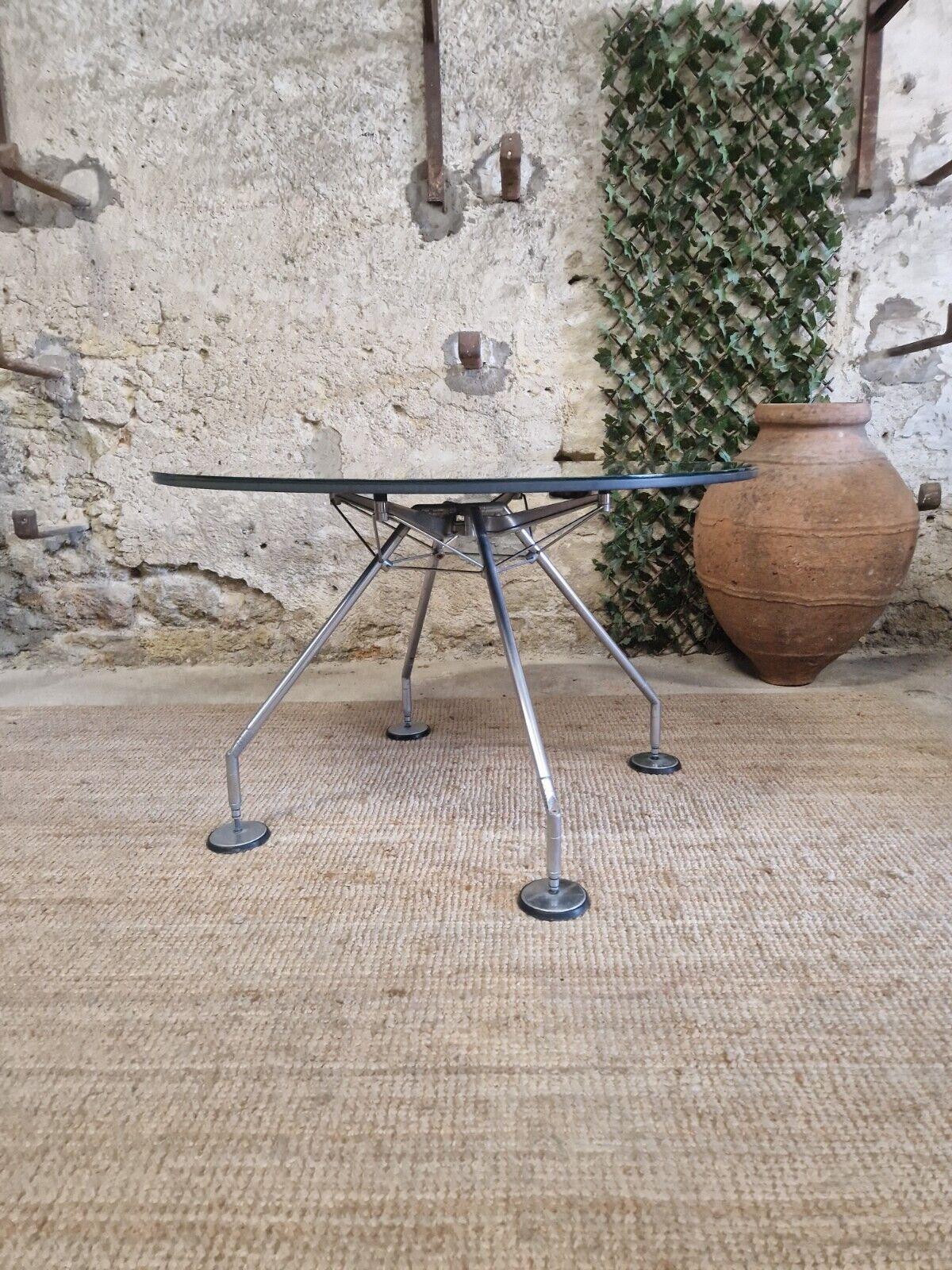 Glass Vintage Table Sir Norman Foster 1935 Techno Edition with Pebbles For Sale
