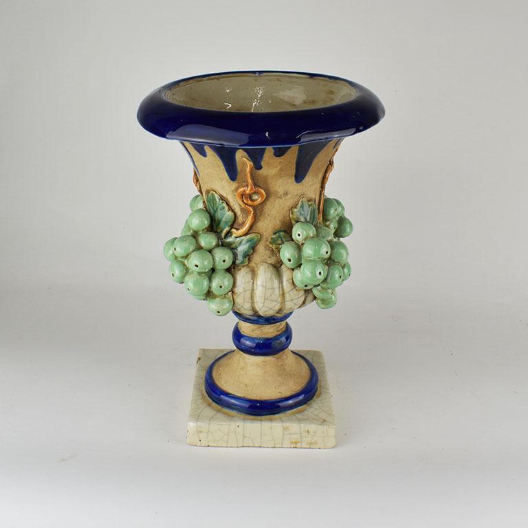 Vintage Designer Trompe L’Oeil Ceramic Tuscan Grape Urn or Planter by Sarreid 1