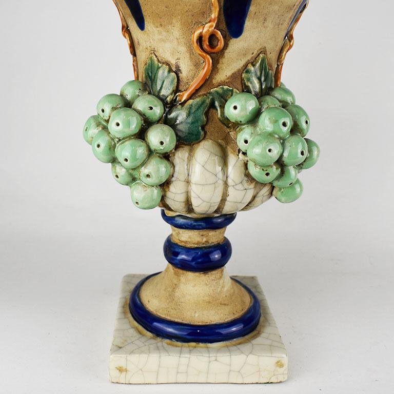 Folk Art Vintage Designer Trompe L’Oeil Ceramic Tuscan Grape Urn or Planter by Sarreid