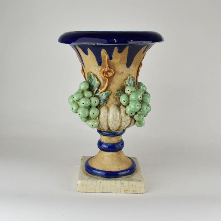 20th Century Vintage Designer Trompe L’Oeil Ceramic Tuscan Grape Urn or Planter by Sarreid
