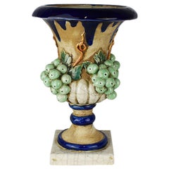 Vintage Designer Trompe L’Oeil Ceramic Tuscan Grape Urn or Planter by Sarreid