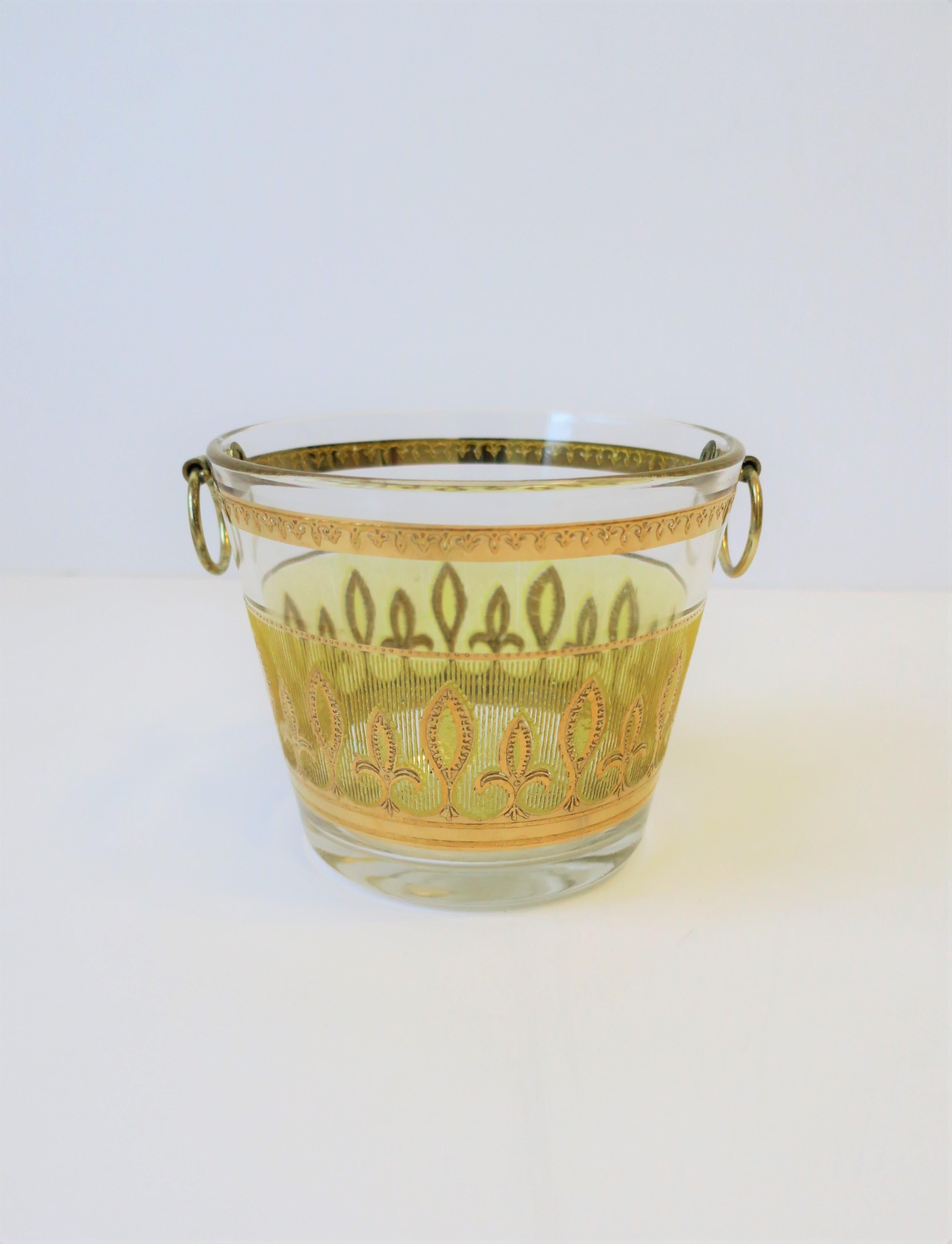 Appliqué Yellow & 22-Karat Gold Ice Bucket By Culver Ltd., circa 1960s, Brooklyn NY For Sale