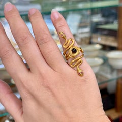 Vintage Designer Zolotas Garnet and Pink Sapphire Snake Ring 22k Yellow Gold