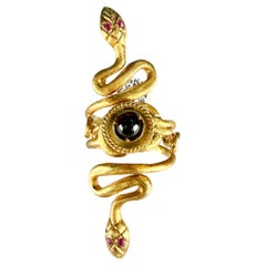 Vintage Designer Zolotas Garnet and Pink Sapphire Snake Ring 22k Yellow Gold