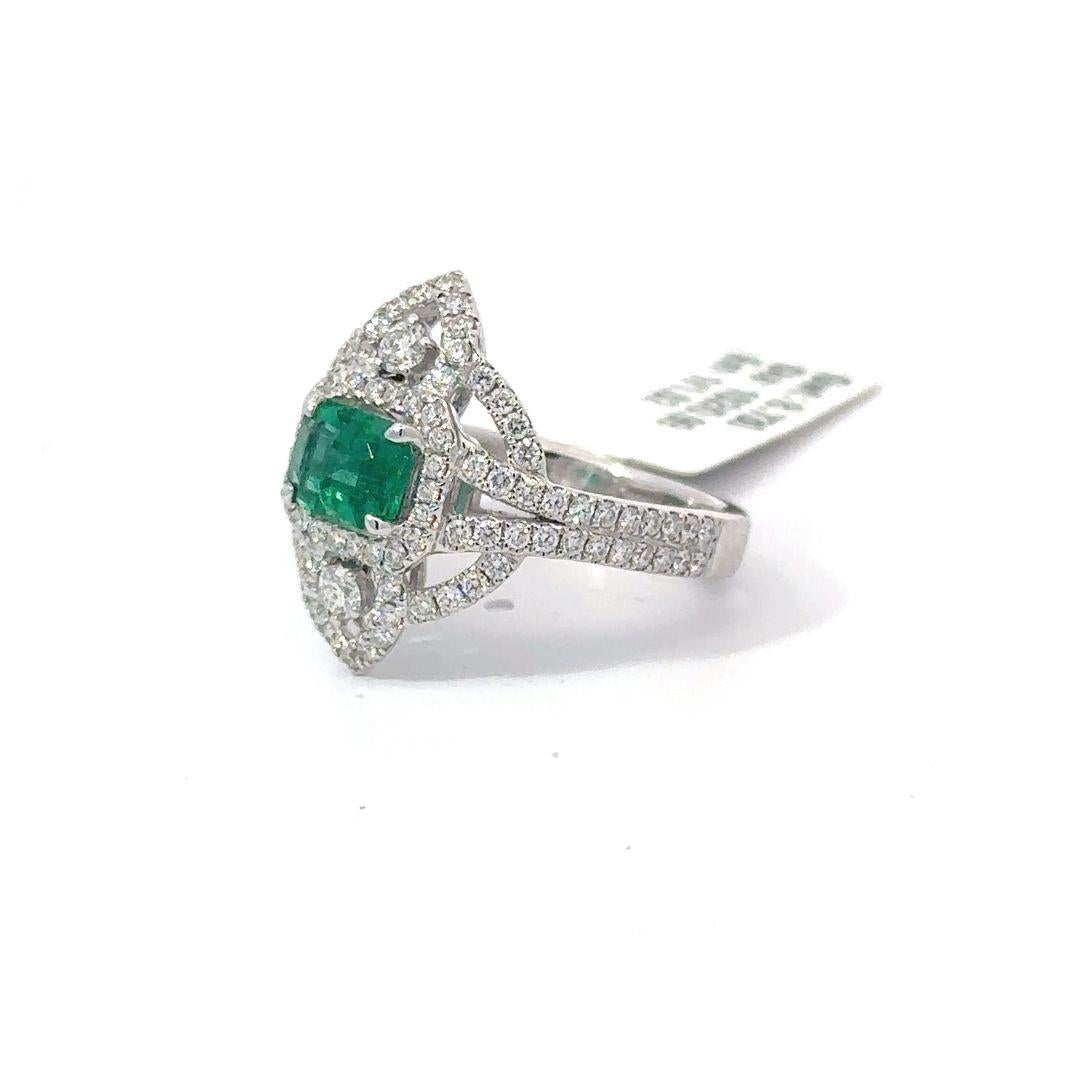 Modern Vintage Desing Emerald with Diamond Ring For Sale