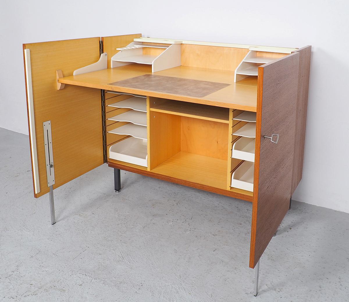 Metal Vintage Desk Cabinet in Teak, 1960s  For Sale