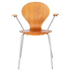 Silla de escritorio vintage de metal y madera contrachapada, años 80 - Cha de oficina minimalista de mediados de siglo