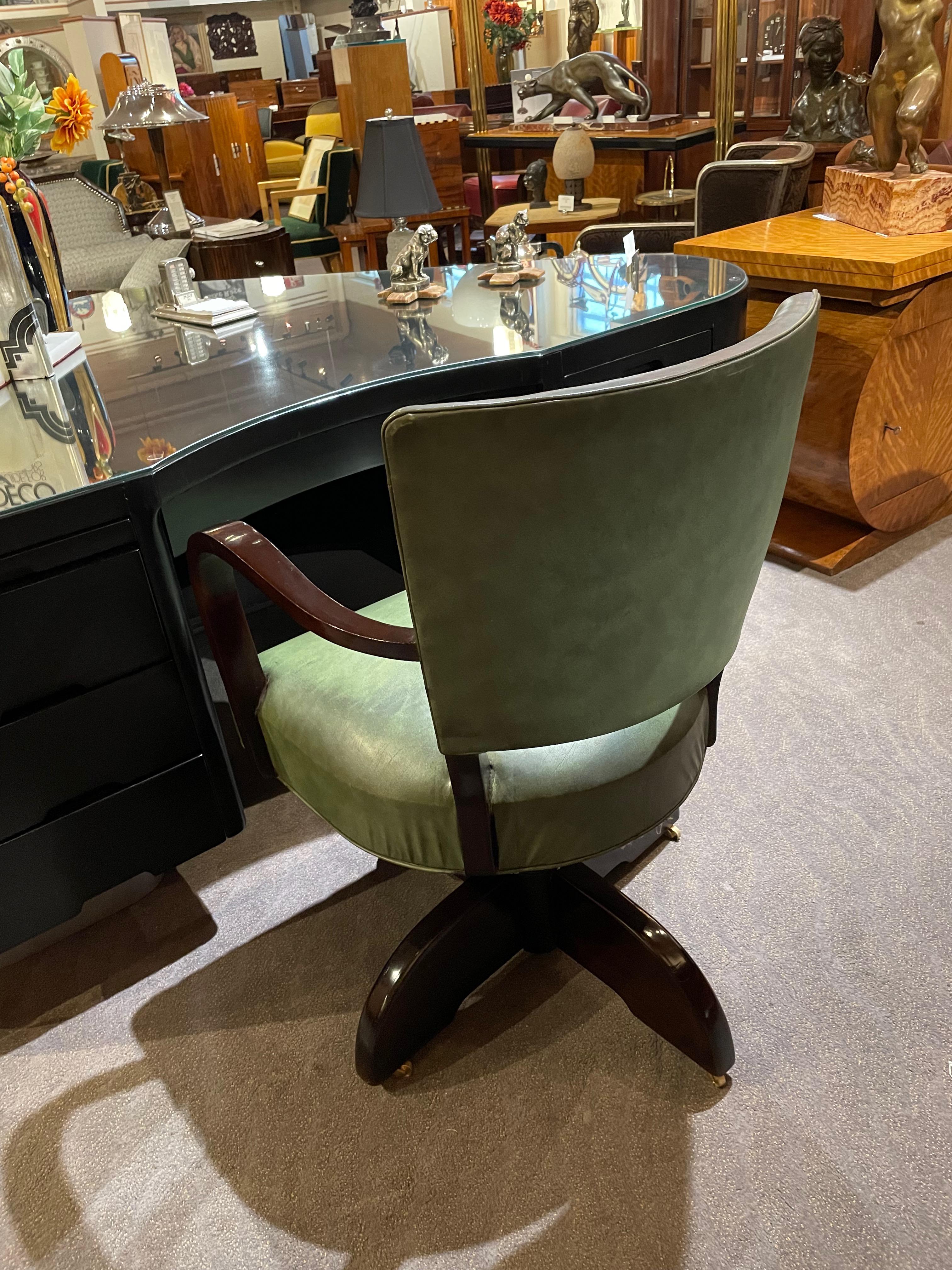 Art Deco Vintage Desk Chair Restored Original Leather
