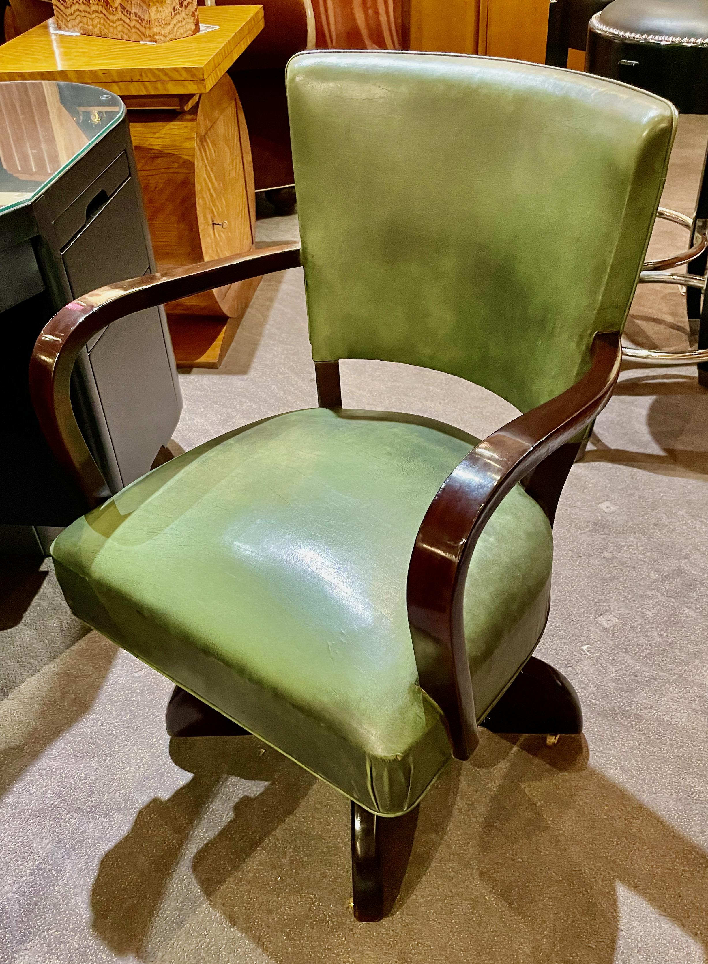 Vintage Desk Chair Restored Original Leather In Good Condition In Oakland, CA