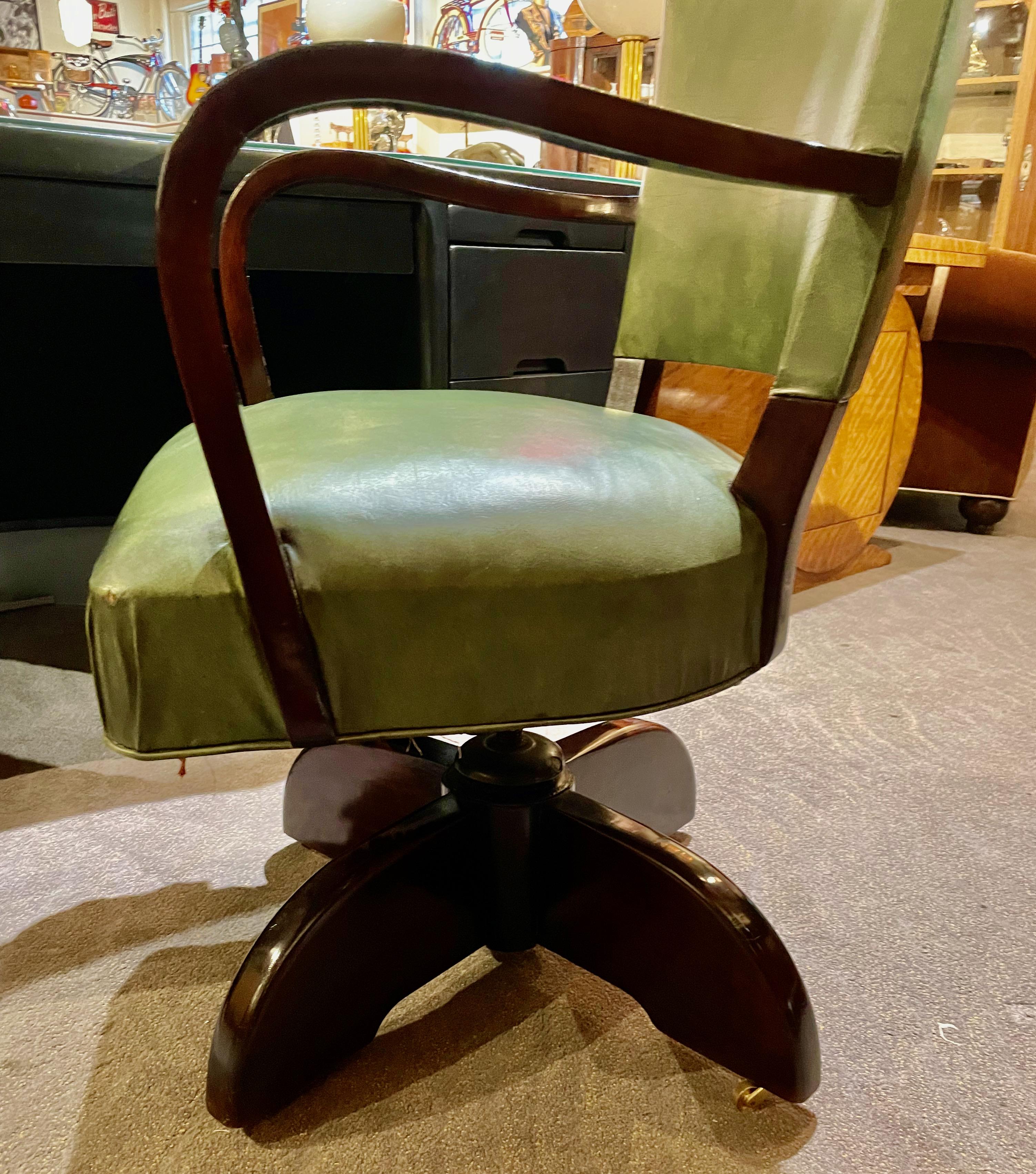 Mid-20th Century Vintage Desk Chair Restored Original Leather