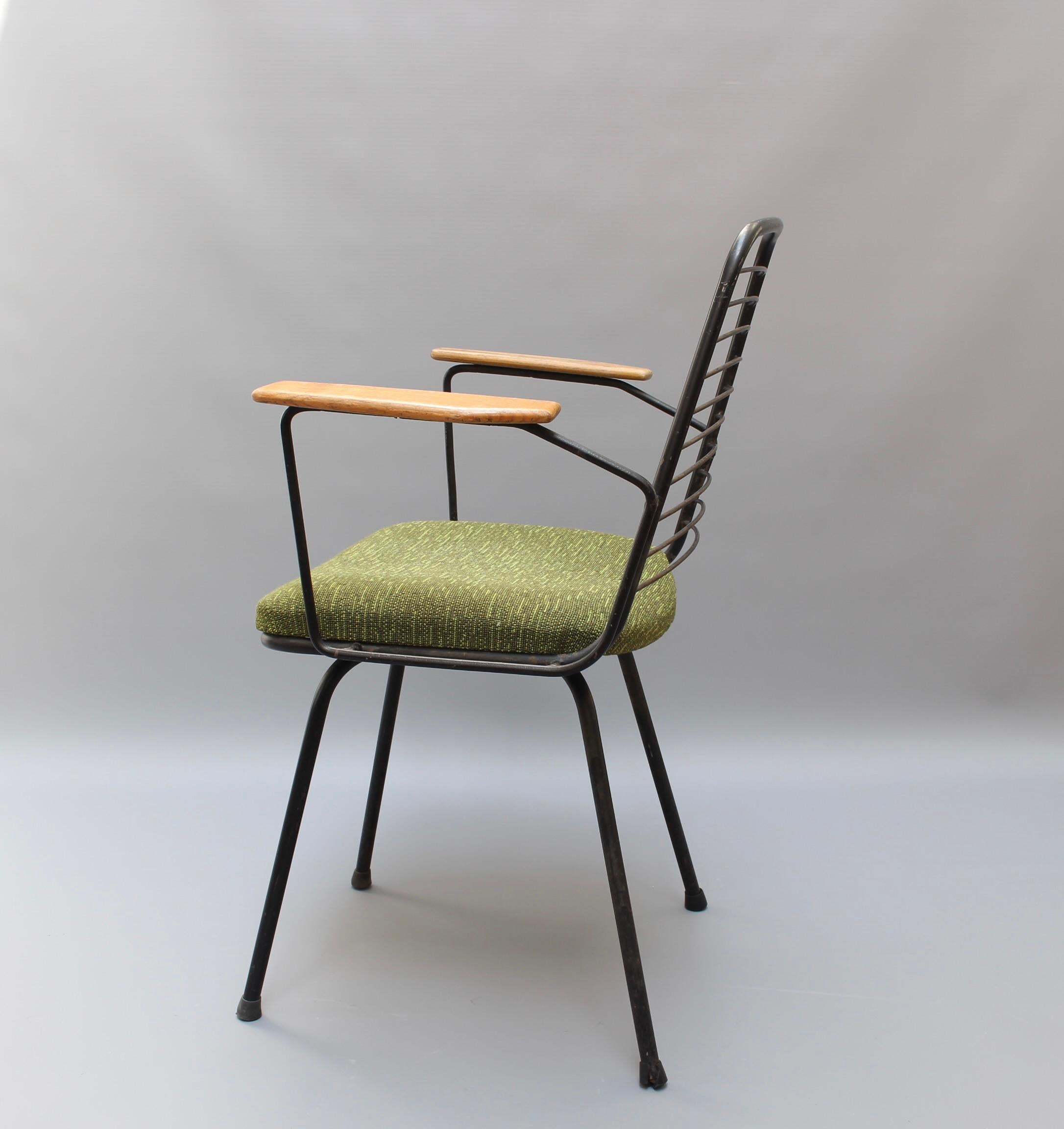 Mid-20th Century Vintage Desk Chair with Armrests by Jean-Louis Bonnant (circa 1956) For Sale