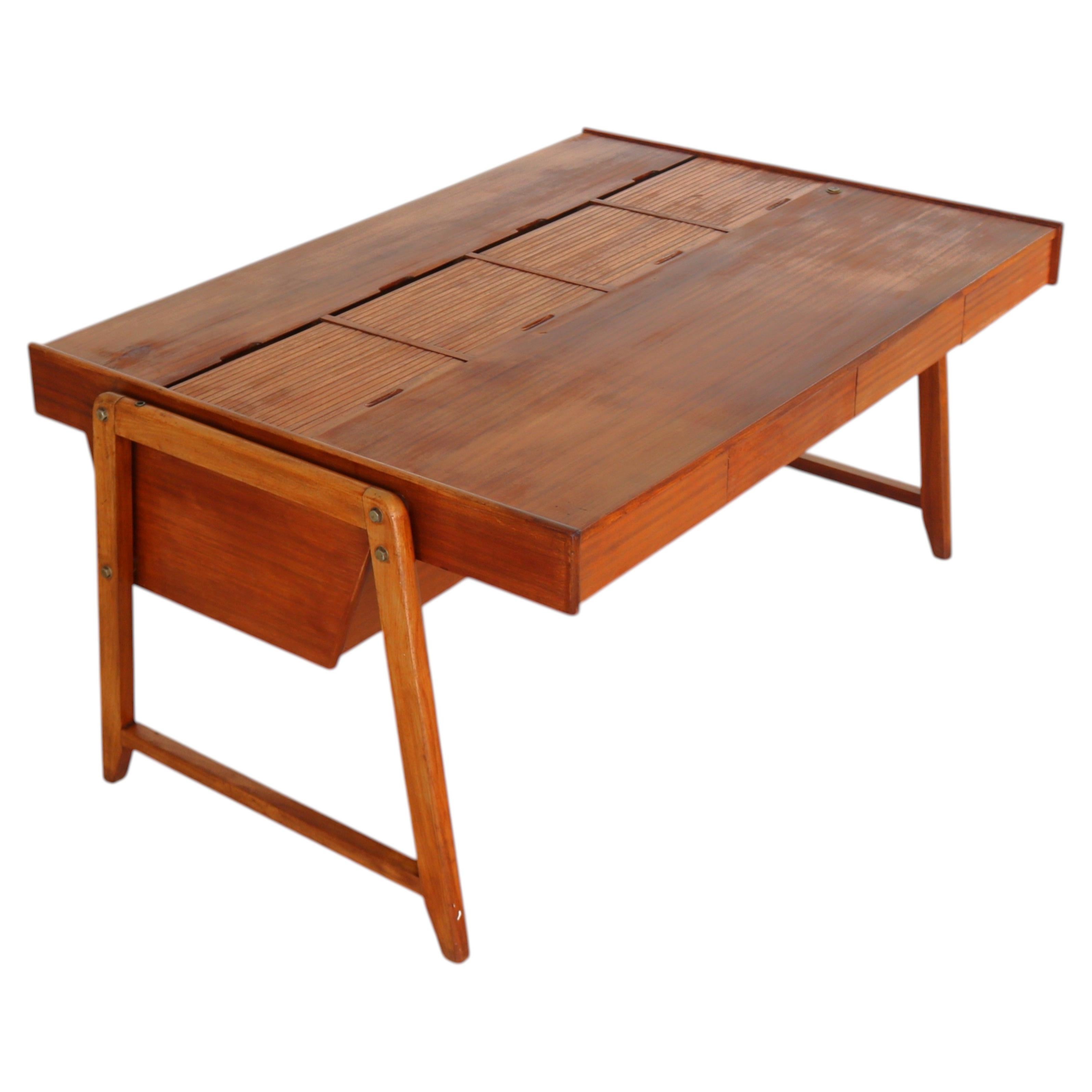 Vintage Teak Desk by Clausen & Maerus, Roll-Front, Netherlands, 1960s