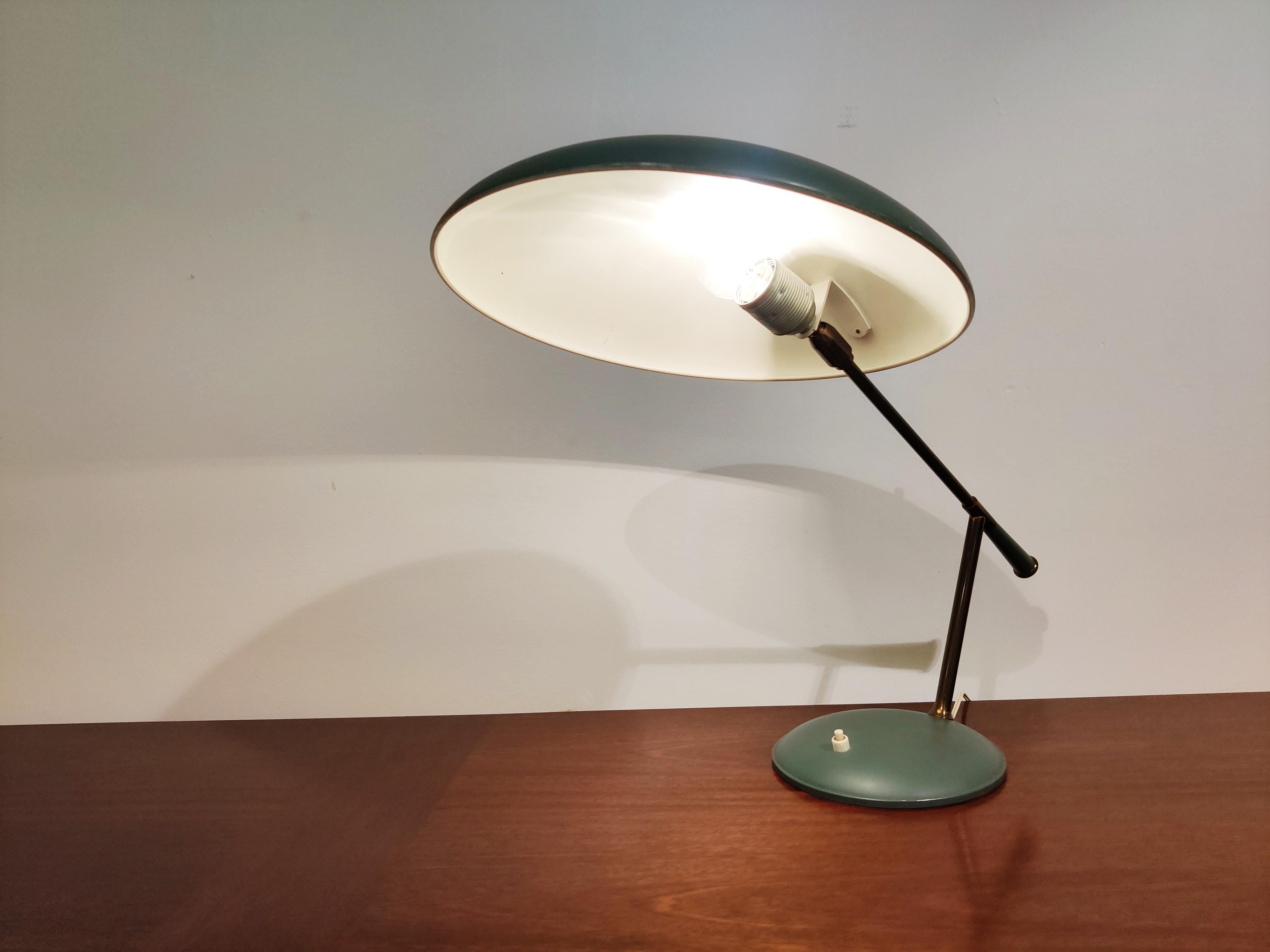 Rare desk lamp by Louis Kalff for Philips.

This midcentury table lamp has a beautiful design and is rather unique.

Louis Kalff made some famous designs like the Timor desk lamp or the 'z' shaped desk lamp.

The angle of the shade is