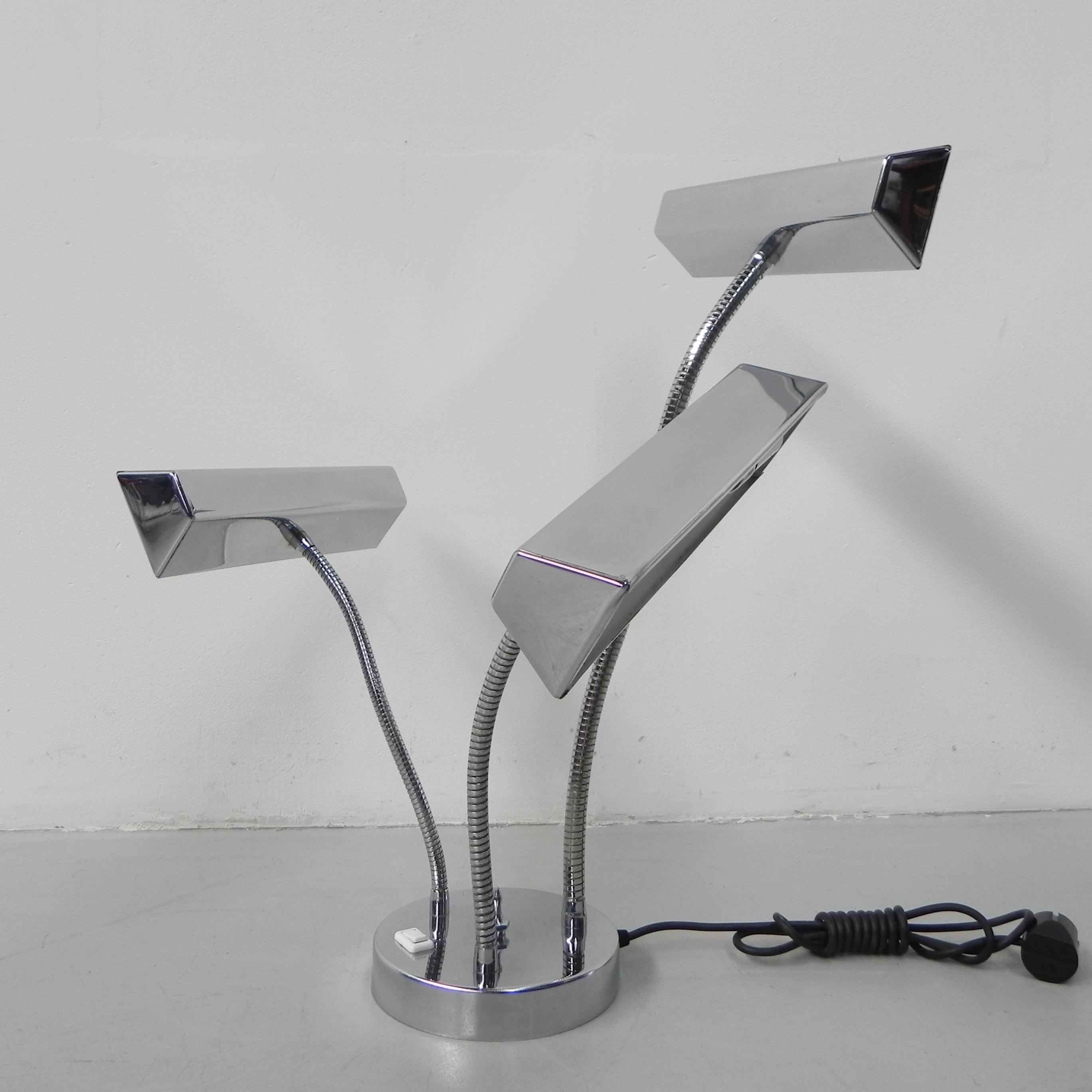 Mid-Century Modern Vintage desk lamp with 3 chromed shades For Sale