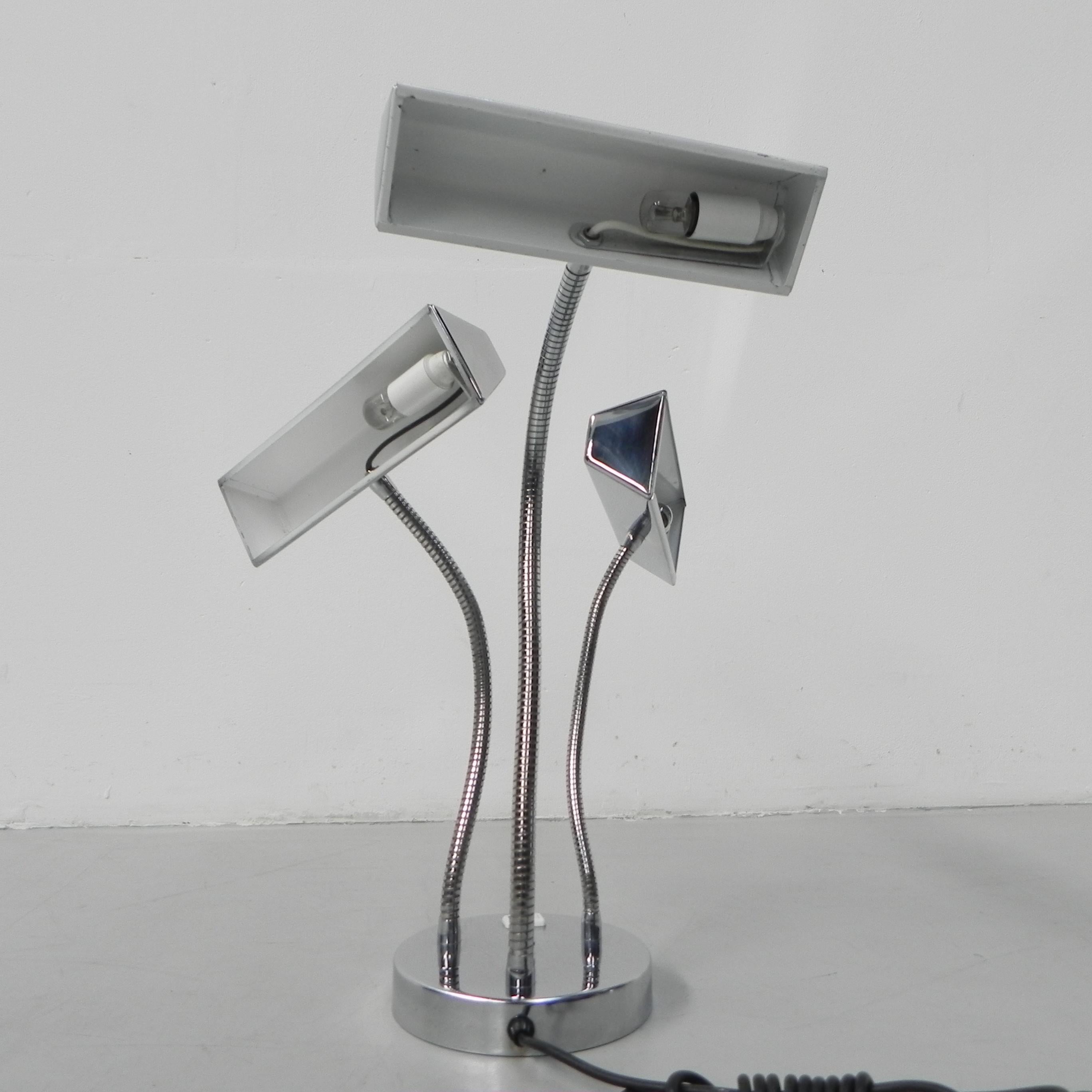 Mid-20th Century Vintage desk lamp with 3 chromed shades For Sale