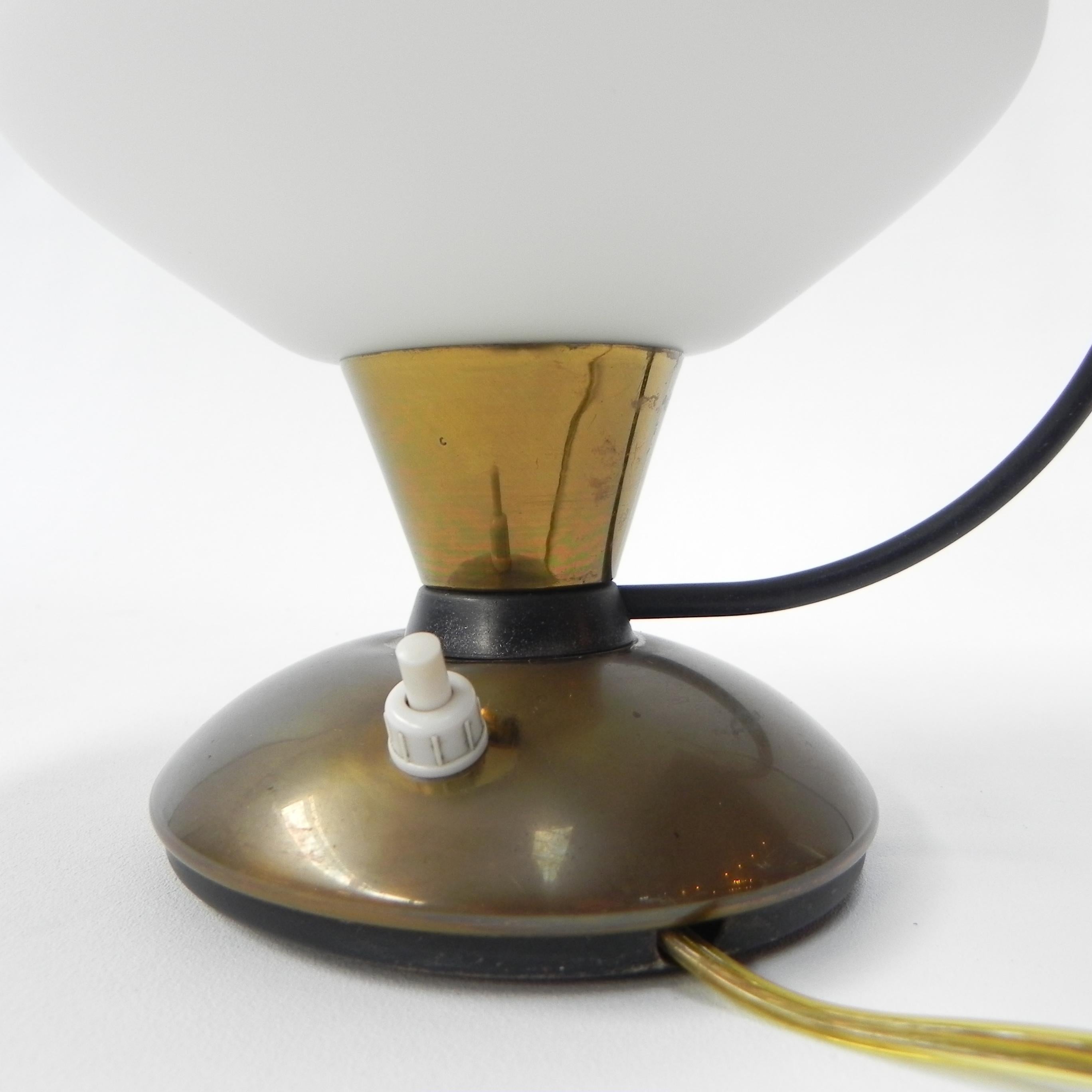 Brass Vintage desk lamp with white glass shade For Sale