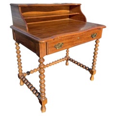 Vintage Desk or Accent Table With Barley Twist Spindle Legs in Henredon Style