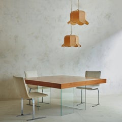Vintage Desk or Dining Table with Assymetrical Glass Base