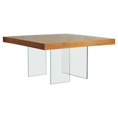 Vintage Desk or Dining Table with Assymetrical Glass Base