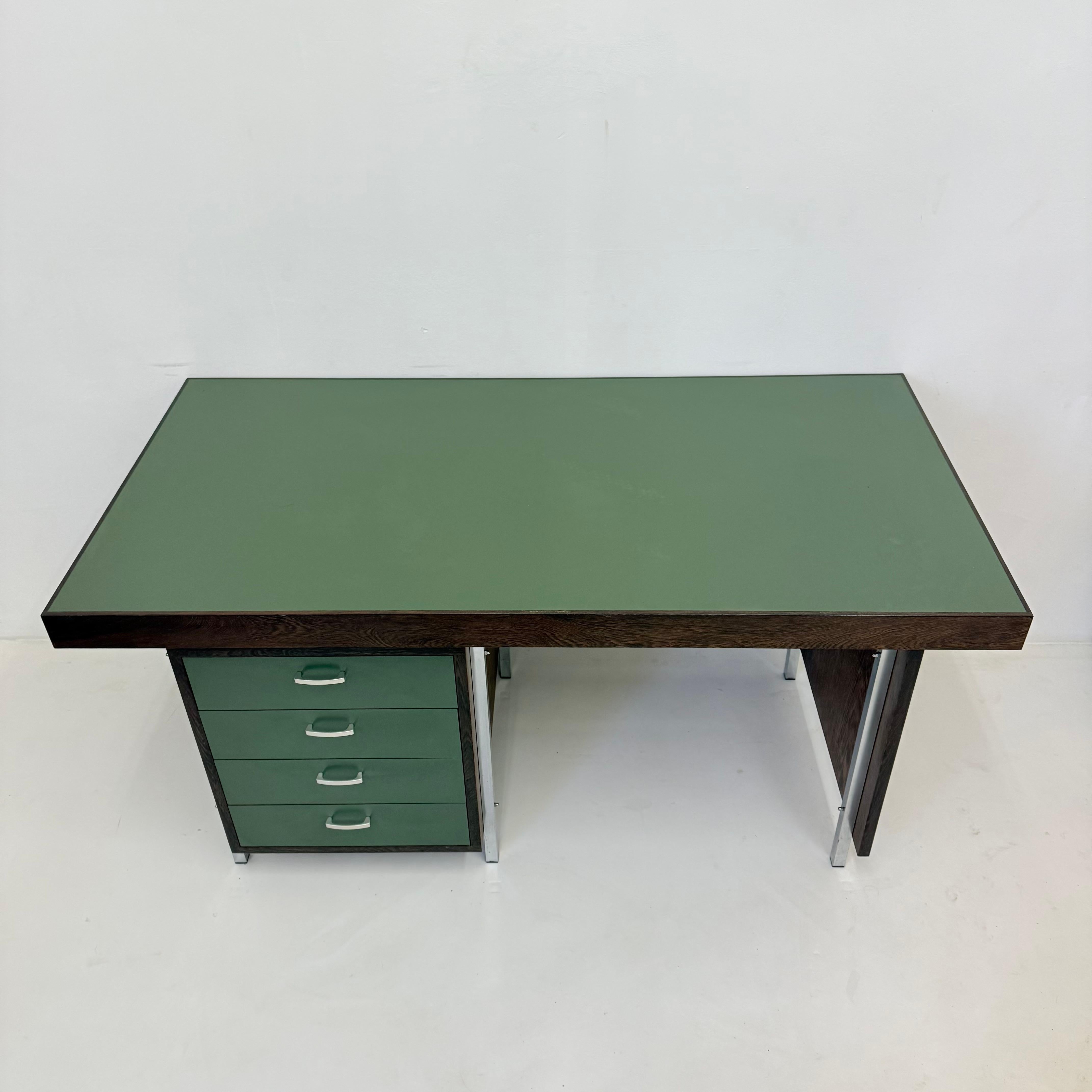 Vintage desk wegné wood with green formica top , 1970s 4