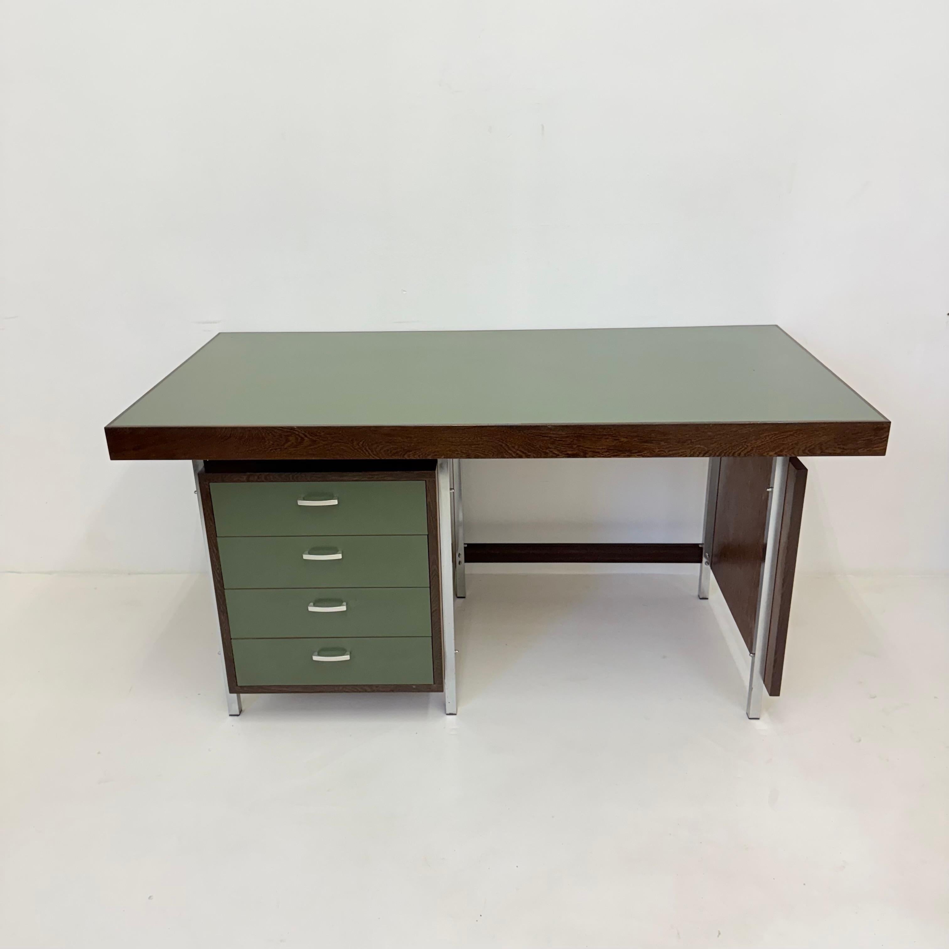 Dutch Vintage desk wegné wood with green formica top , 1970s