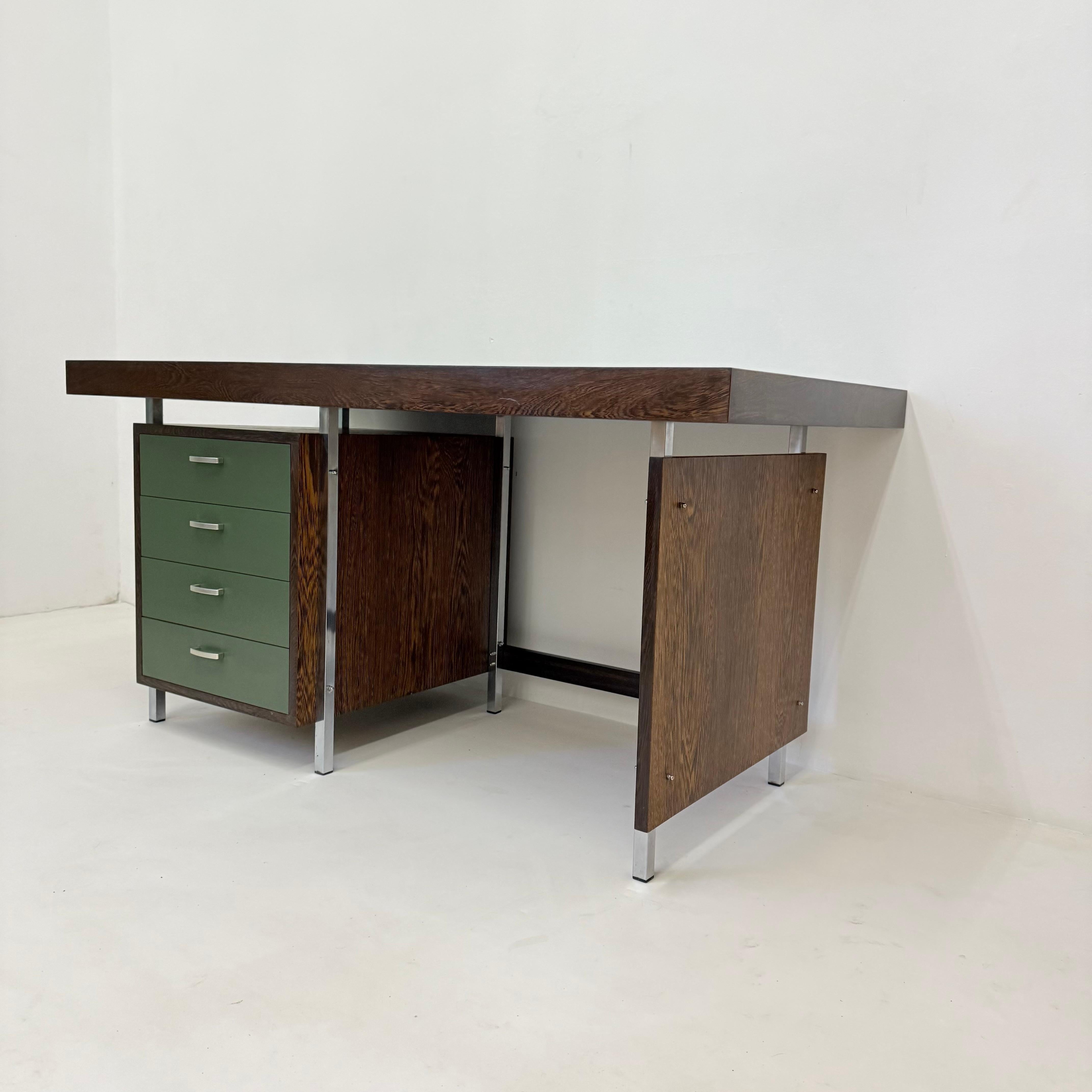Metal Vintage desk wegné wood with green formica top , 1970s