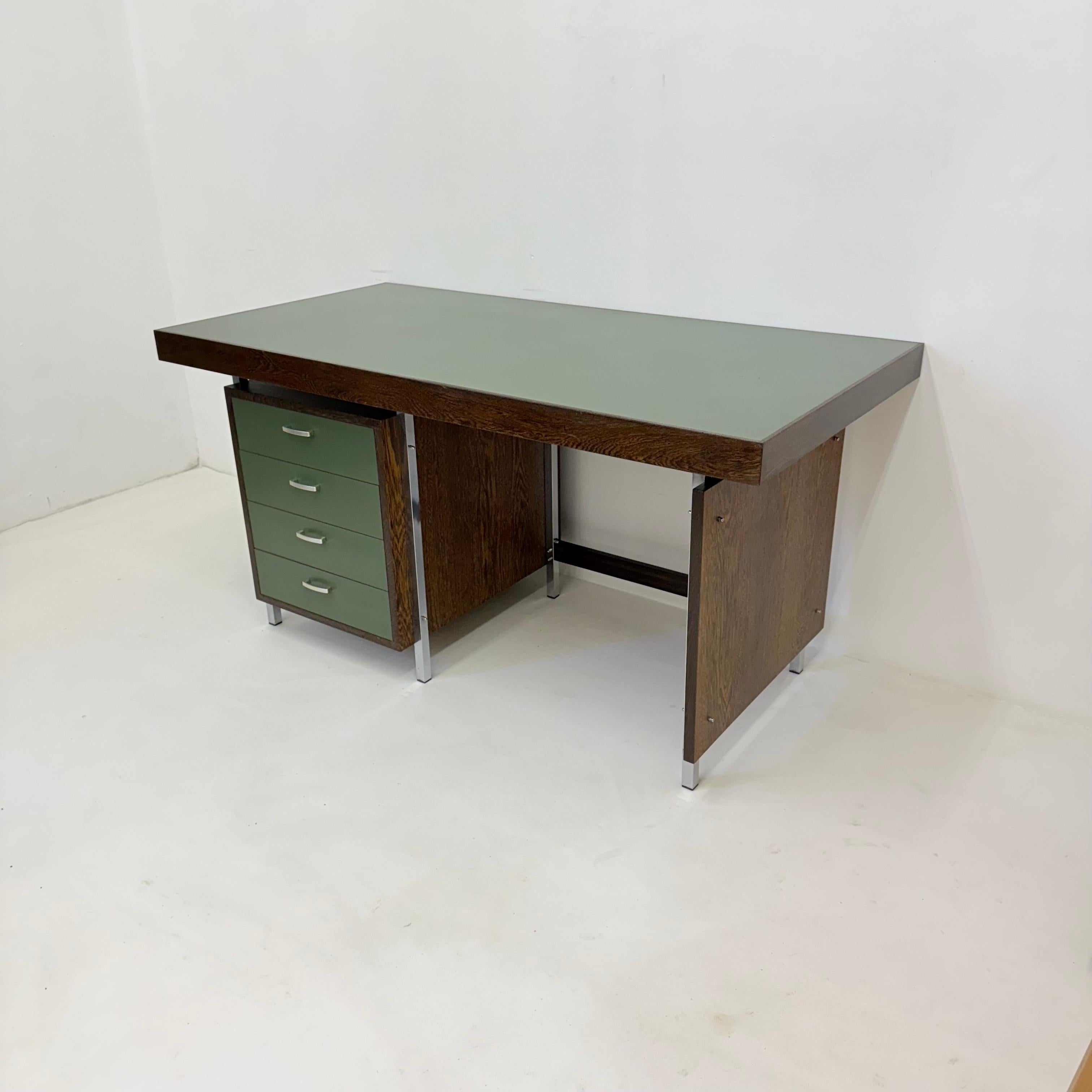 Vintage desk wegné wood with green formica top , 1970s 1