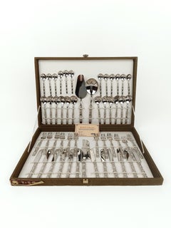 Vintage Dessert Cutlery Set made in Silve Plated Faux Bamboo, Italy 1960s