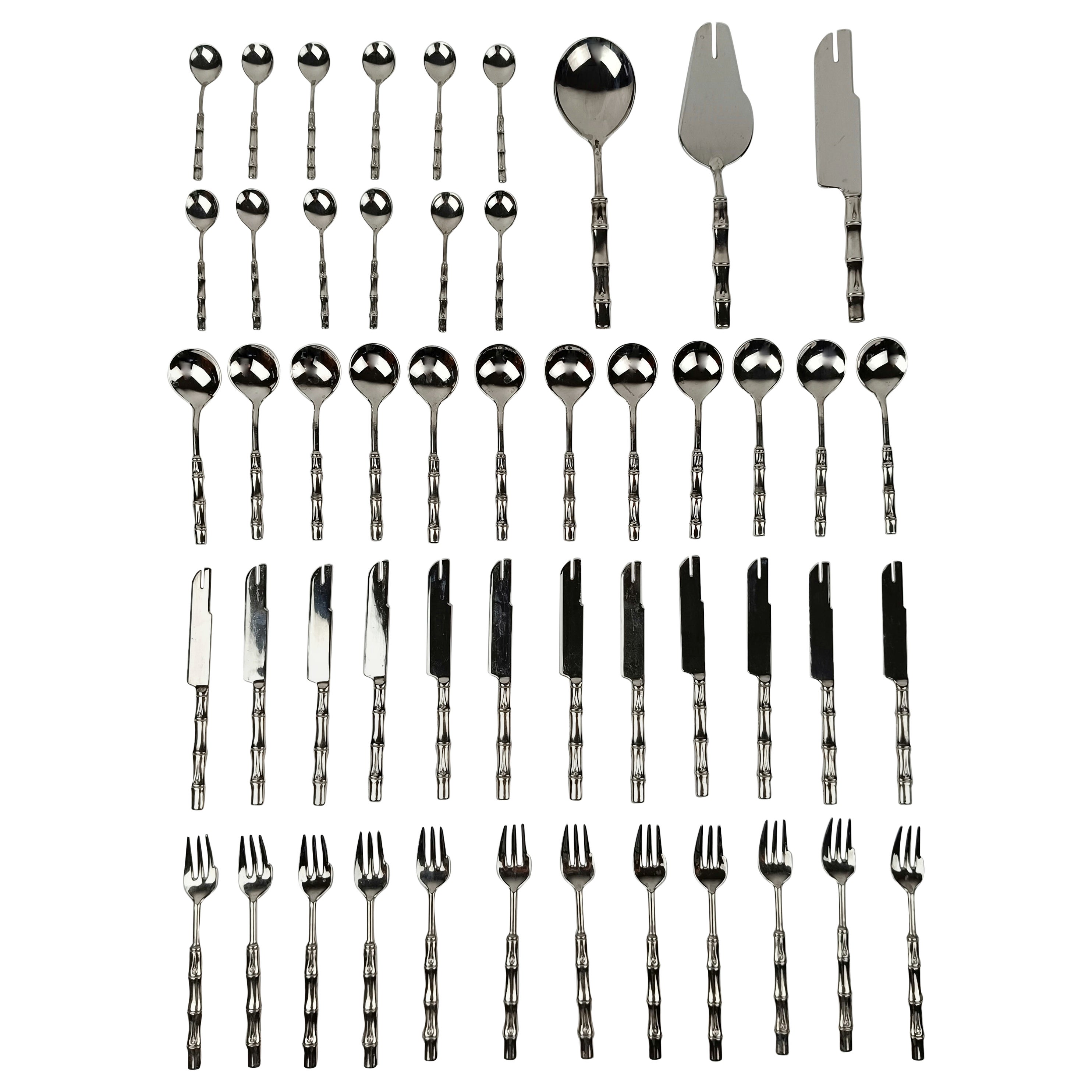 Vintage Dessert Cutlery Set made in Silve Plated Faux Bamboo, Italy 1960s