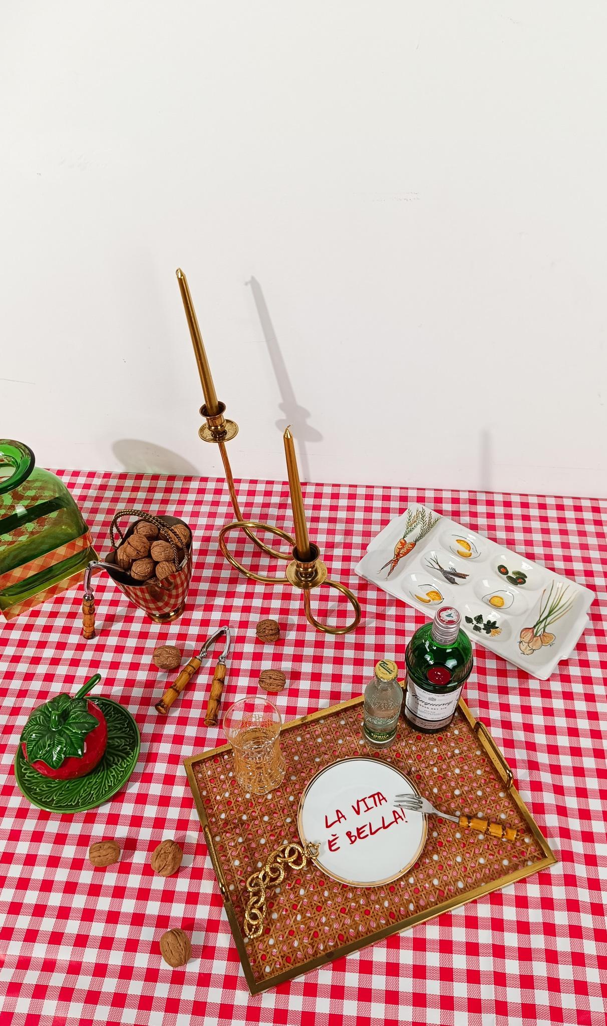 Vintage Dessert Set Besteck mit 1 Tortenheber/ Edelstahl Bambus Griffe (Moderne der Mitte des Jahrhunderts) im Angebot
